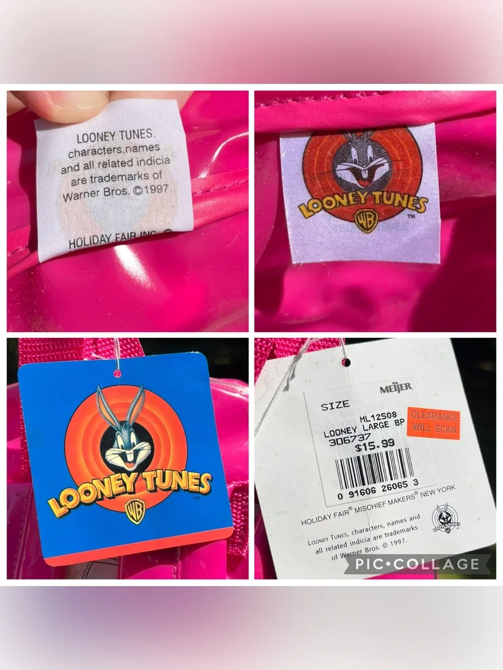 1997 Warner Bros NWT Looney Tunes Tweety Bird Beach Backpack Pink Back To School
